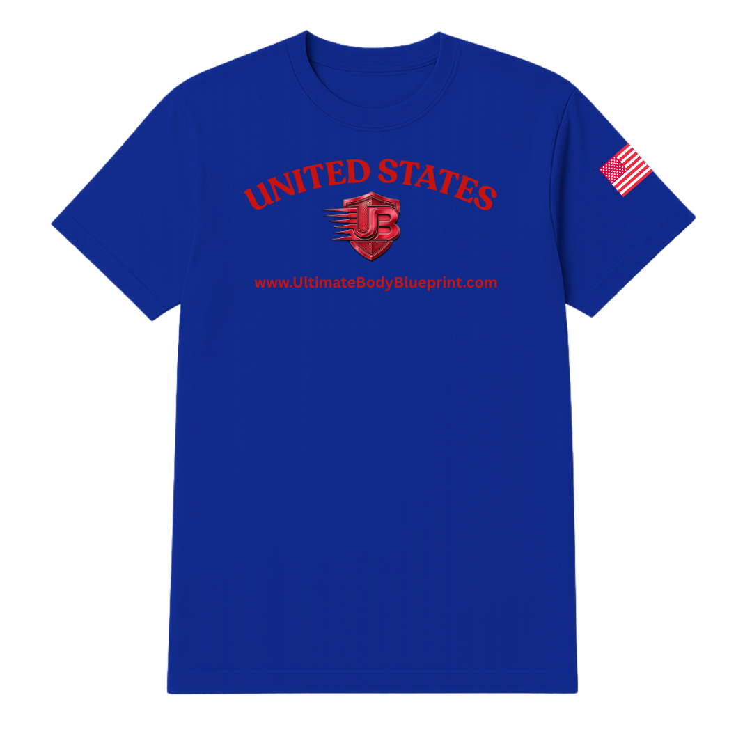 Ultimate Body Blueprint Red Logo Round Neck Tee – Navy Blue