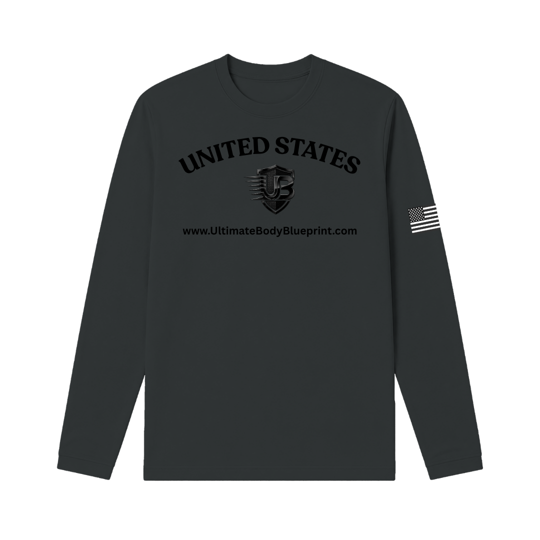 Ultimate Body Blueprint Black Logo Long Sleeve Tee – Charcoal Grey