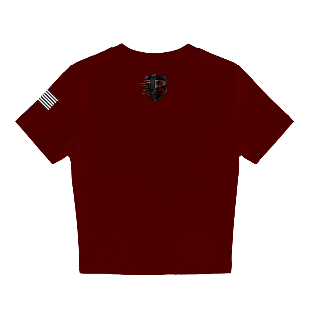Ultimate Body Blueprint Women’s Black Logo Baby Doll Tee – Maroon