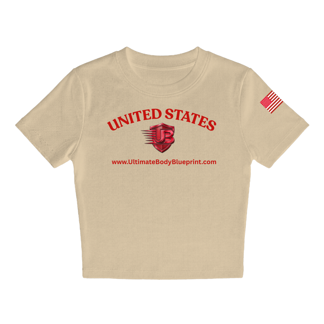 Ultimate Body Blueprint Women’s Red Logo Baby Doll Tee – Creamy Mustard