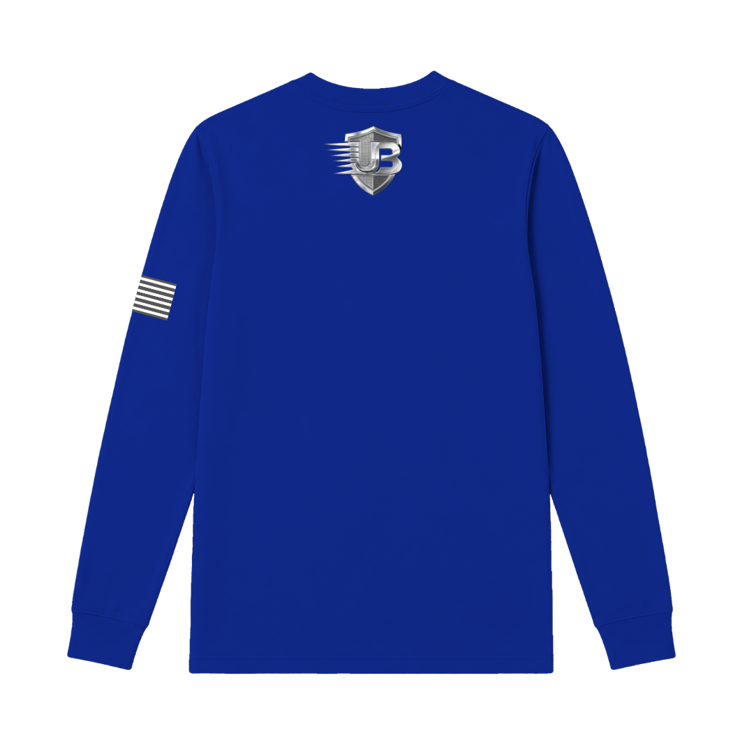 Ultimate Body Blueprint Silver Logo Long Sleeve Tee – Navy Blue
