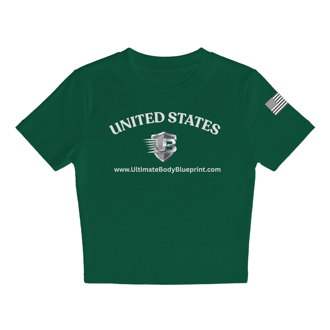 Ultimate Body Blueprint Women’s Silver Logo Baby Doll Tee – Dark Green