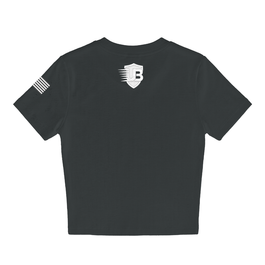 Ultimate Body Blueprint Women’s White Logo Baby Doll Tee – Charcoal Grey