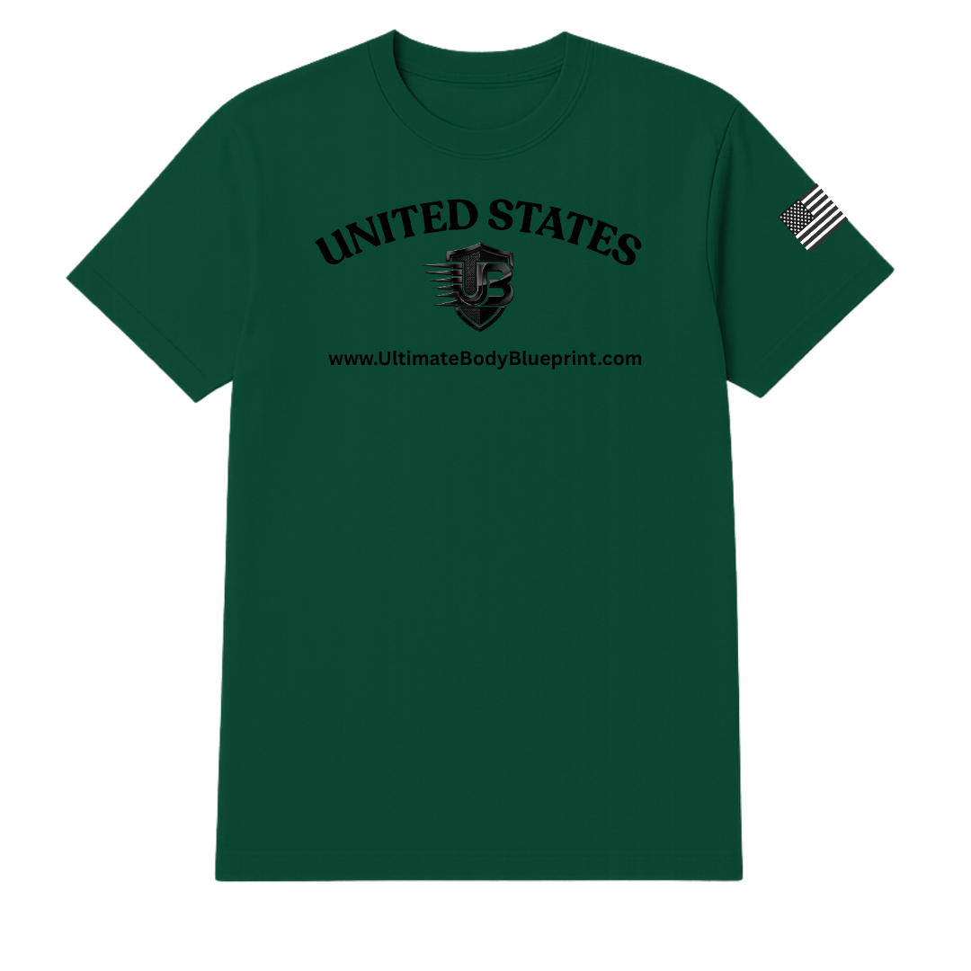 Ultimate Body Blueprint Black Logo Round Neck Tee – Dark Green