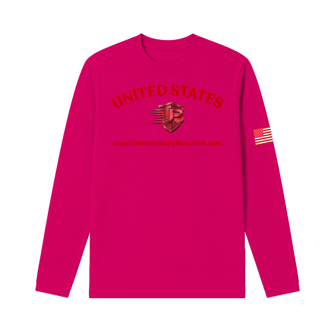 Ultimate Body Blueprint Red Logo Long Sleeve Tee – Shocking Pink