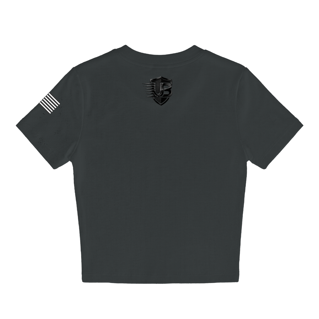 Ultimate Body Blueprint Women’s Black Logo Baby Doll Tee – Charcoal Grey