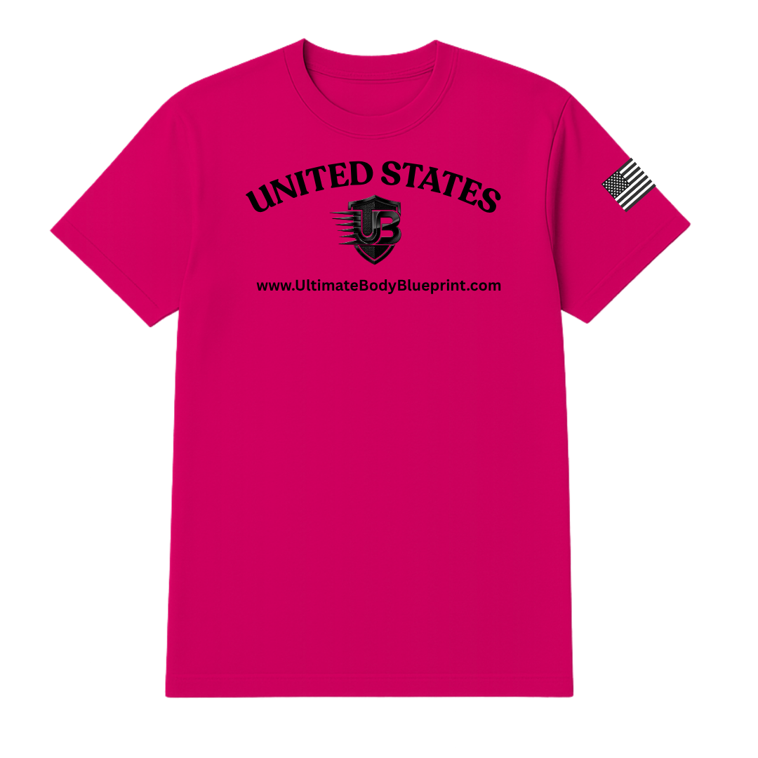 Ultimate Body Blueprint Black Logo Round Neck Tee – Shocking Pink