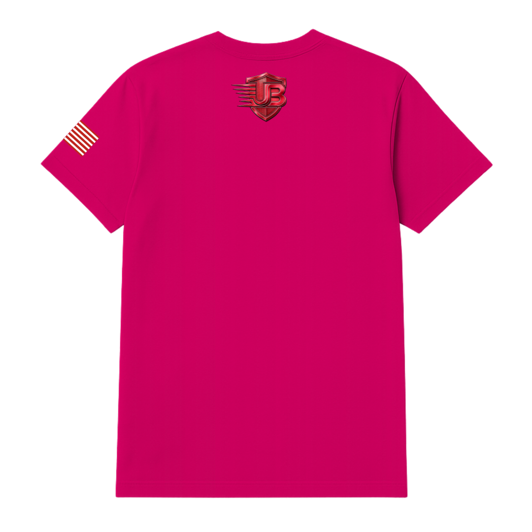 Ultimate Body Blueprint Red Logo Round Neck Tee – Shocking Pink