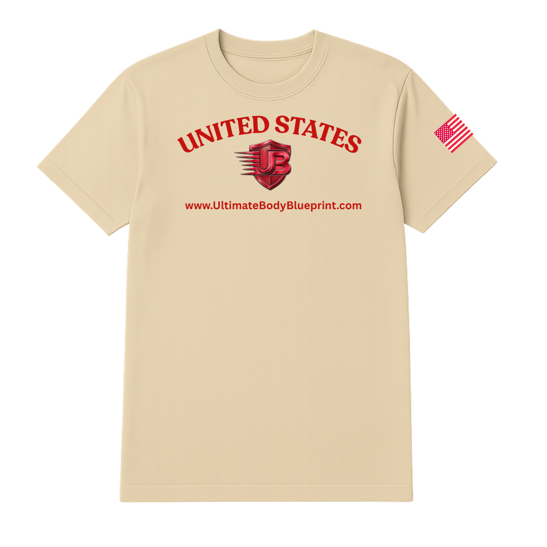Ultimate Body Blueprint Red Logo Round Neck Tee – Creamy Mustard