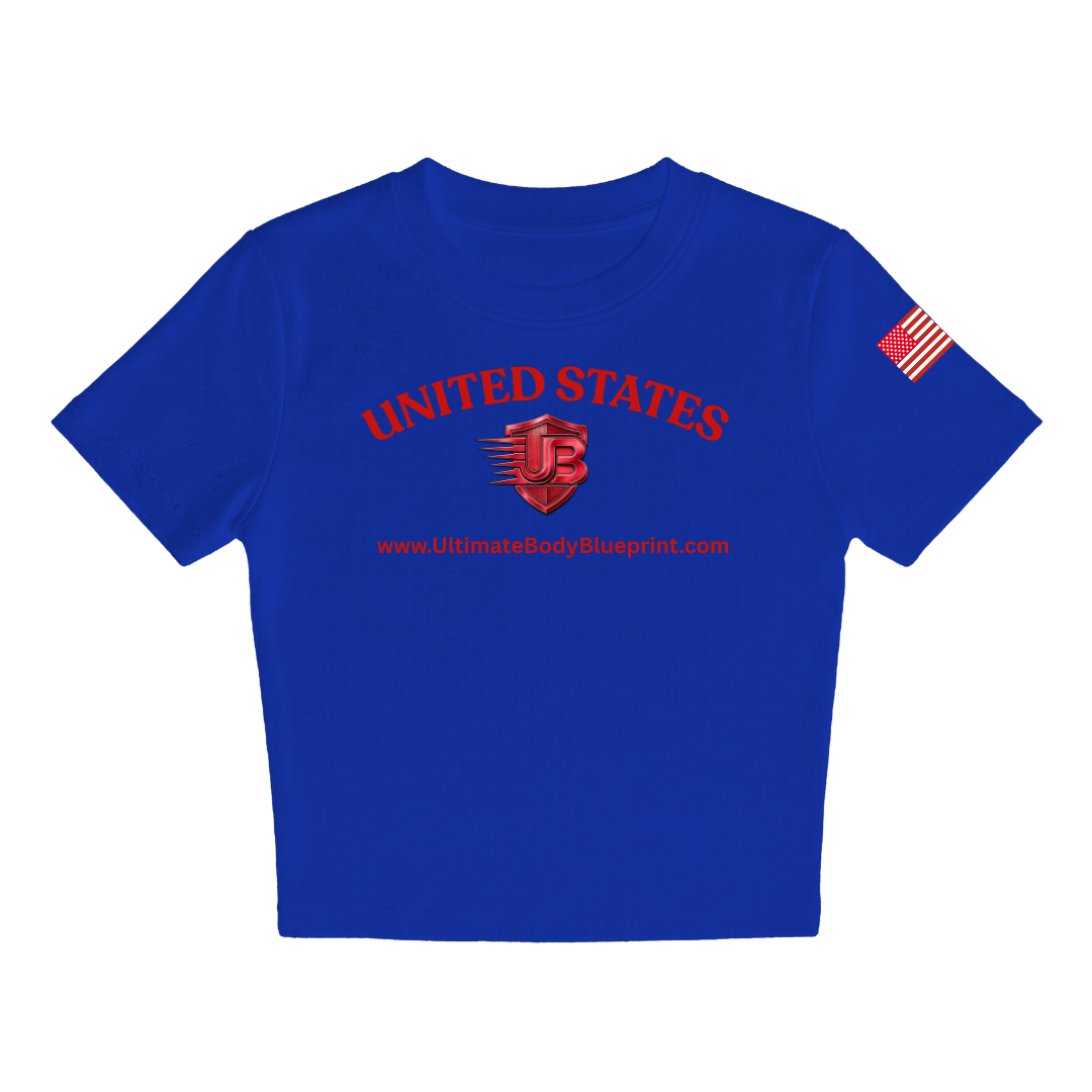 Ultimate Body Blueprint Women’s Red Logo Baby Doll Tee – Navy Blue