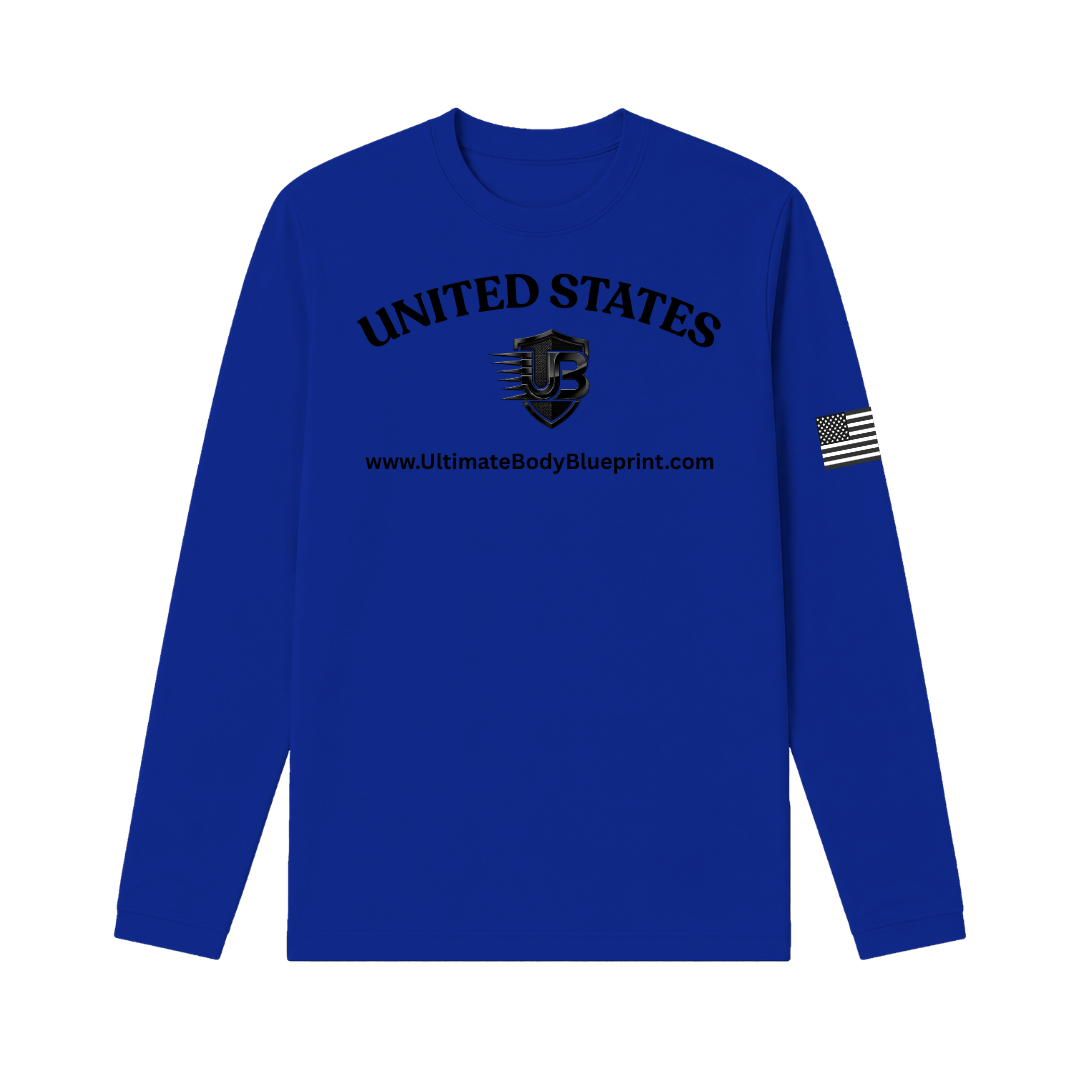 Ultimate Body Blueprint Black Logo Long Sleeve Tee – Navy Blue