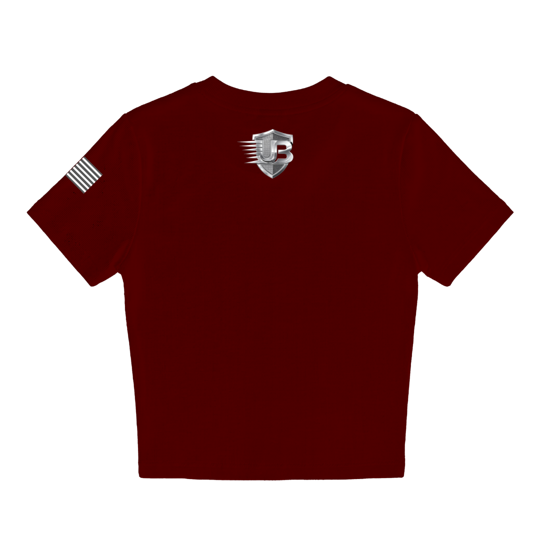 Ultimate Body Blueprint Women’s Silver Logo Baby Doll Tee – Maroon
