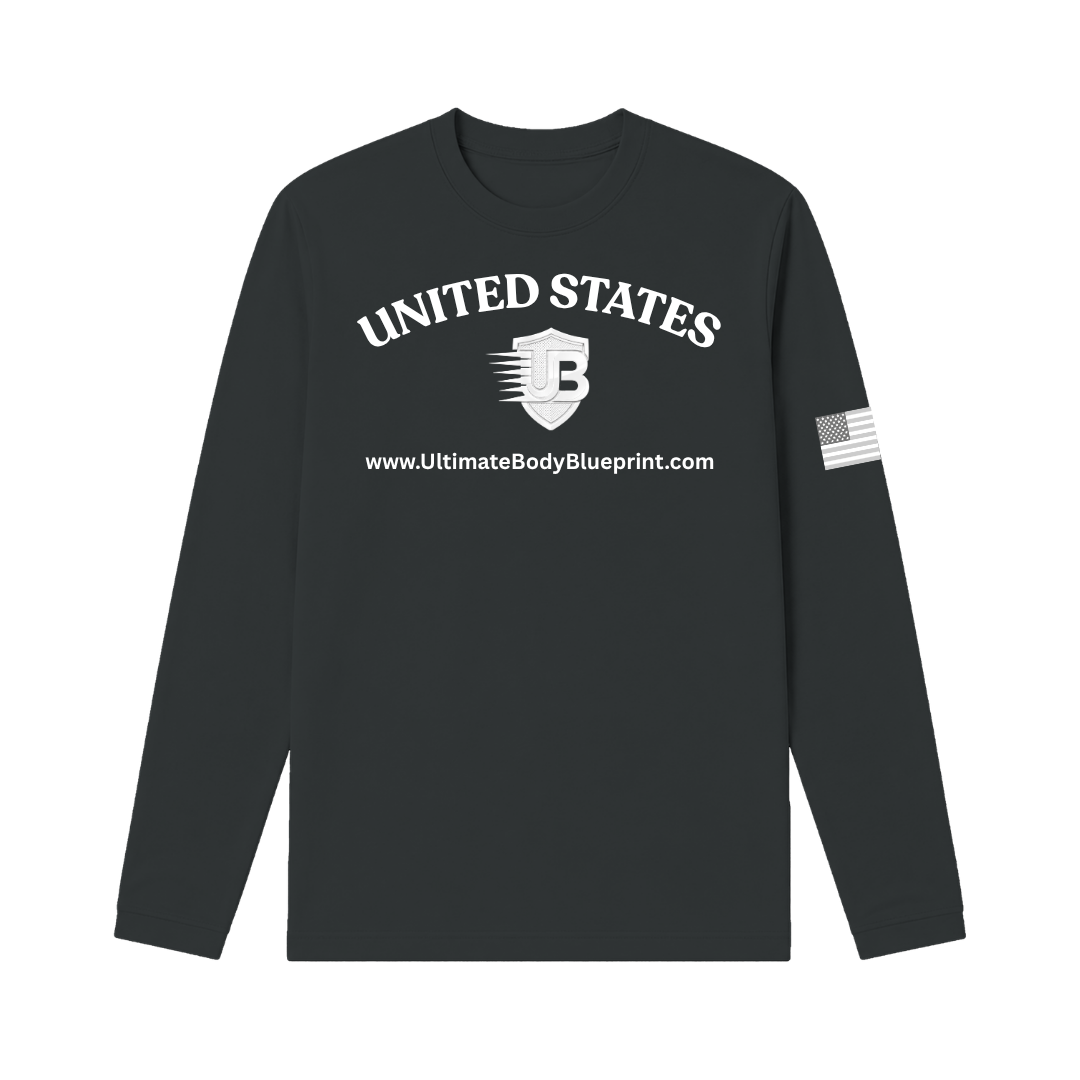 Ultimate Body Blueprint White Logo Long Sleeve Tee – Charcoal Grey
