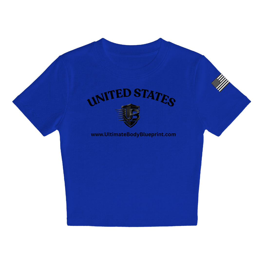 Ultimate Body Blueprint Women’s Black Logo Baby Doll Tee – Navy Blue