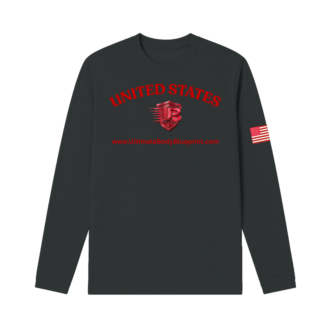 Ultimate Body Blueprint Red Logo Long Sleeve Tee – Charcoal Grey