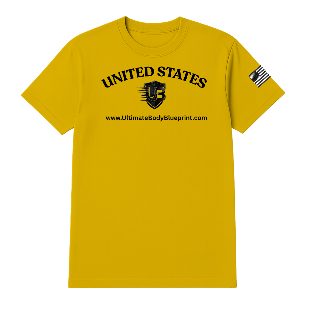 Ultimate Body Blueprint Black Logo Round Neck Tee – Yellow