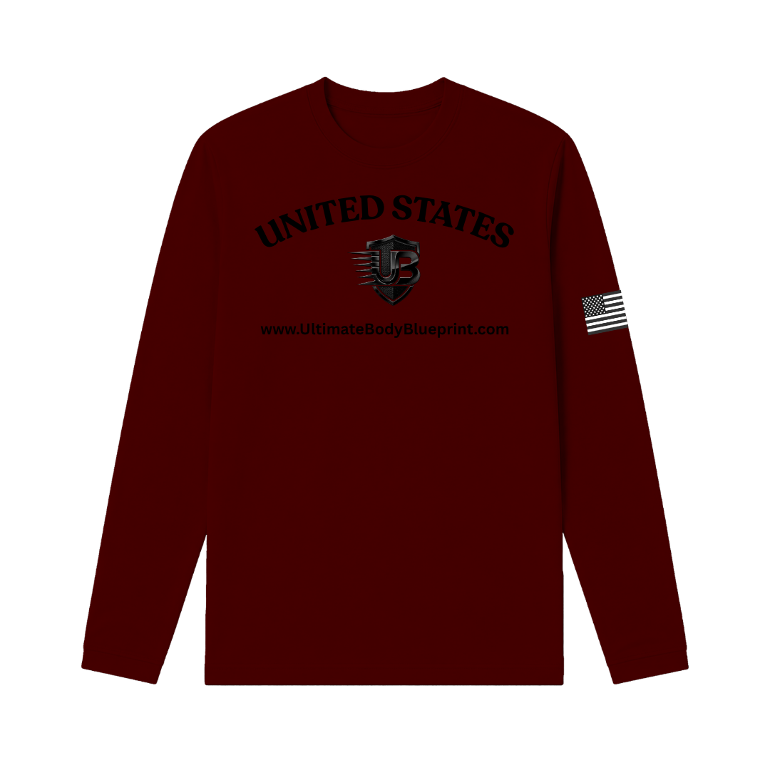 Ultimate Body Blueprint Black Logo Long Sleeve Tee – Maroon