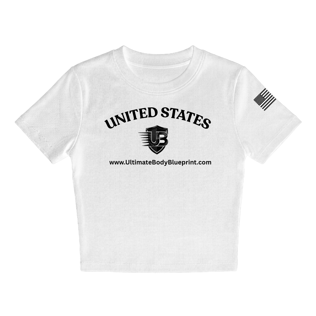 Ultimate Body Blueprint Women’s Black Logo Baby Doll Tee – White