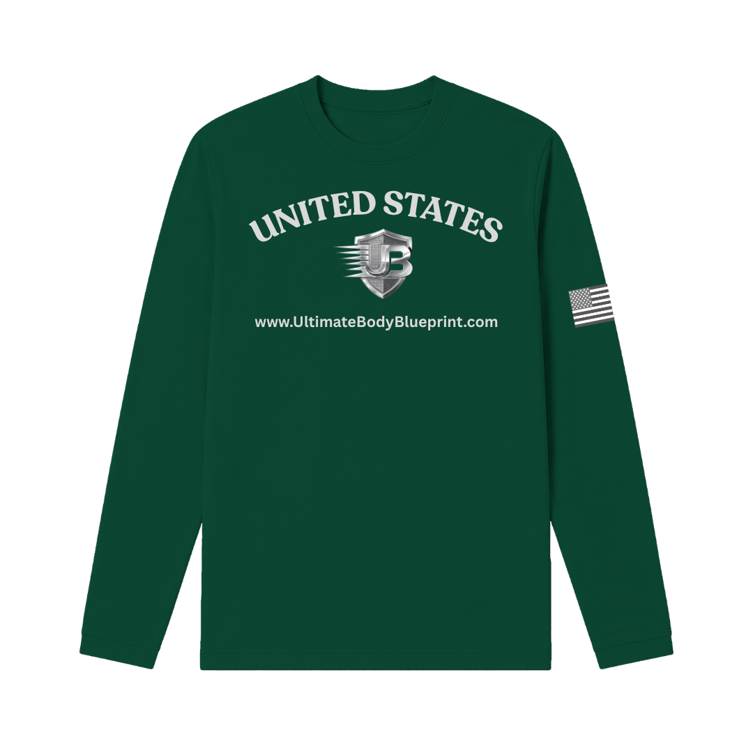 Ultimate Body Blueprint Silver Logo Long Sleeve Tee – Dark Green