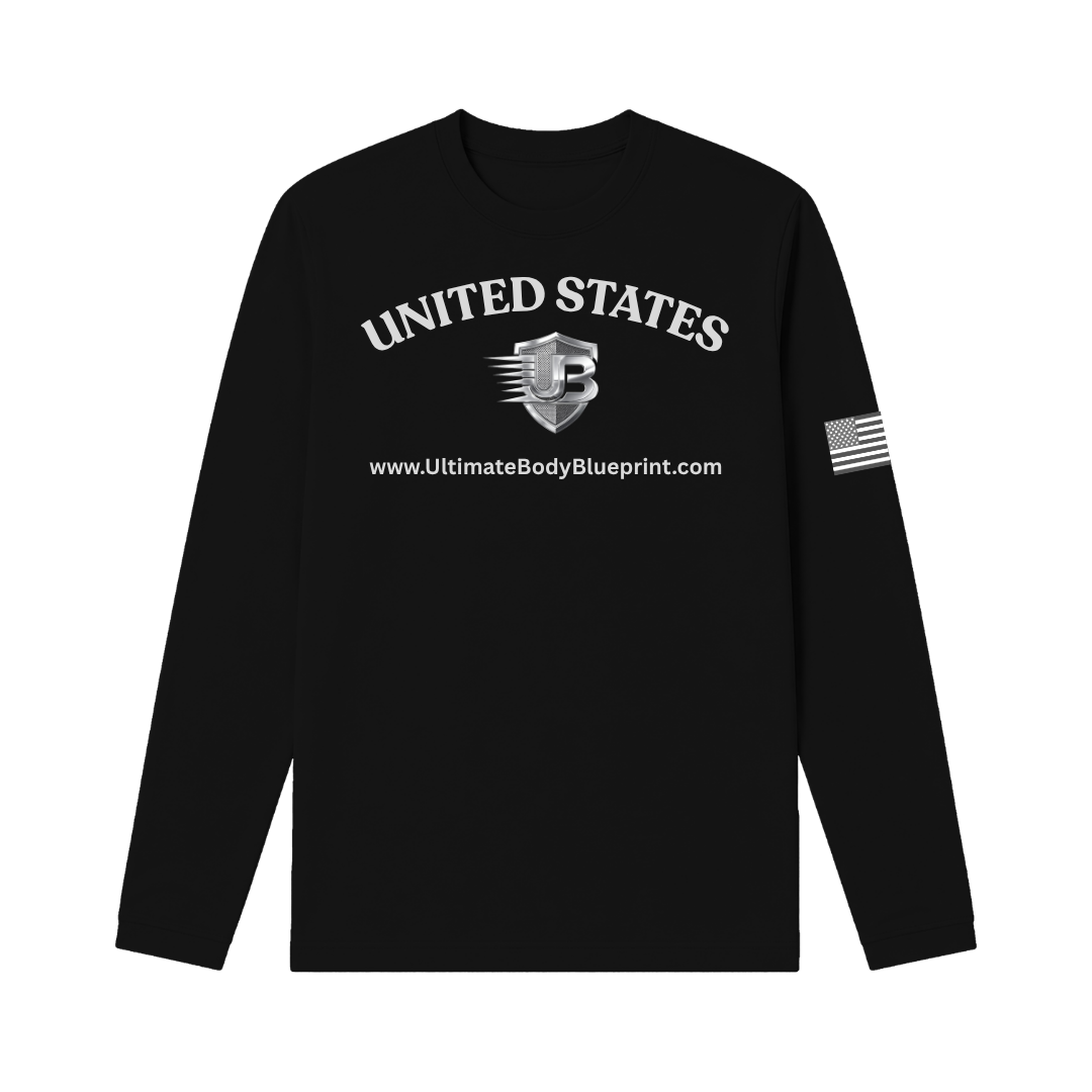 Ultimate Body Blueprint Silver Logo Long Sleeve Tee – Black
