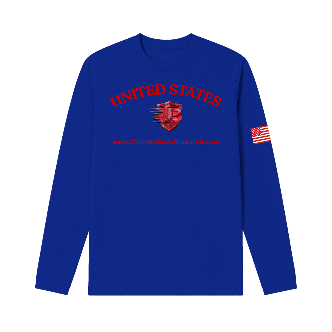 Ultimate Body Blueprint Red Logo Long Sleeve Tee – Navy Blue