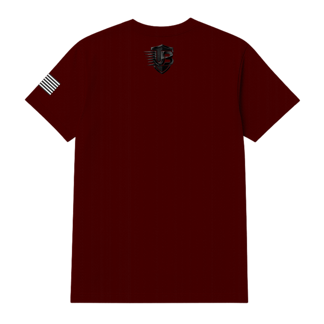 Ultimate Body Blueprint Black Logo Round Neck Tee – Maroon