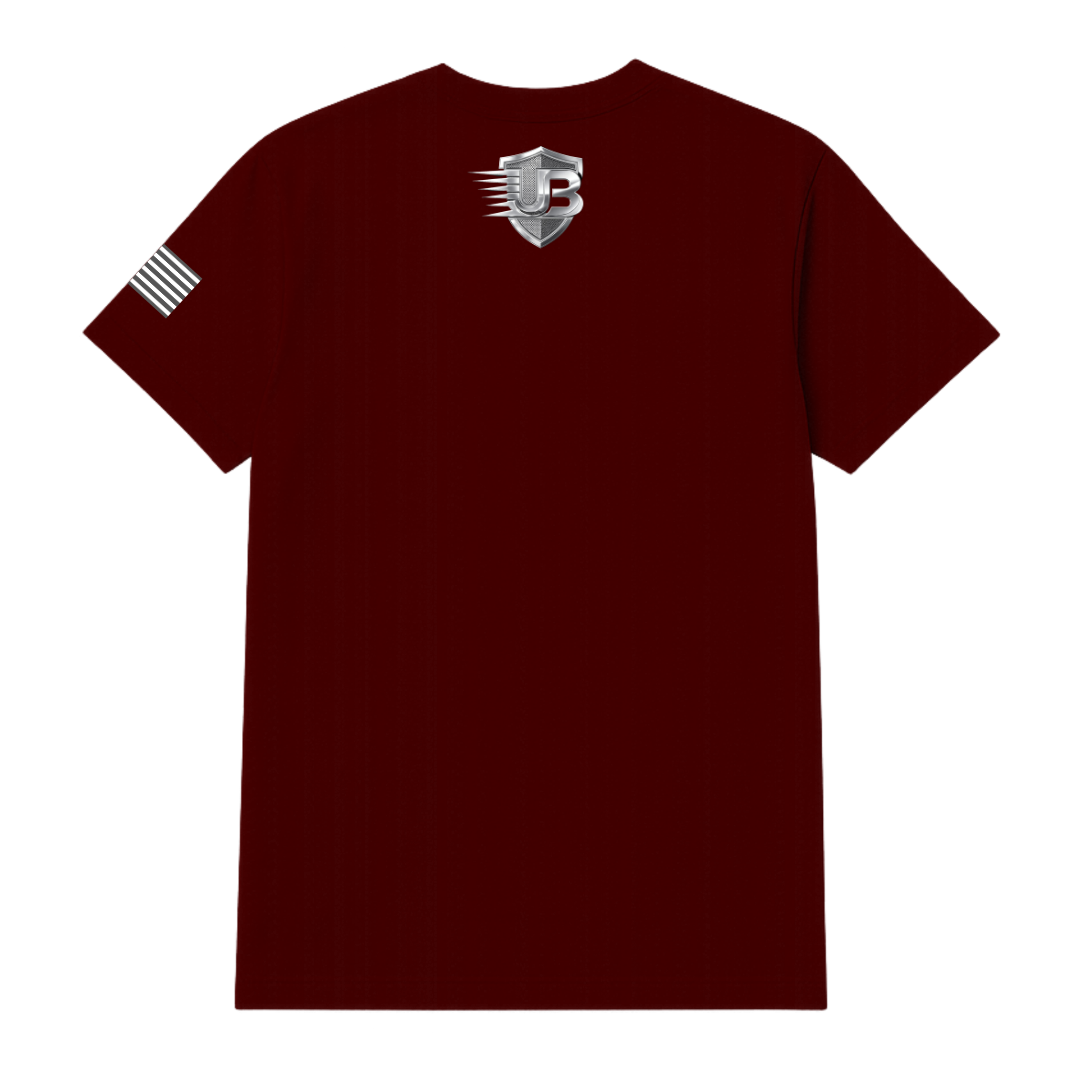 Ultimate Body Blueprint Silver Logo Round Neck Tee – Maroon