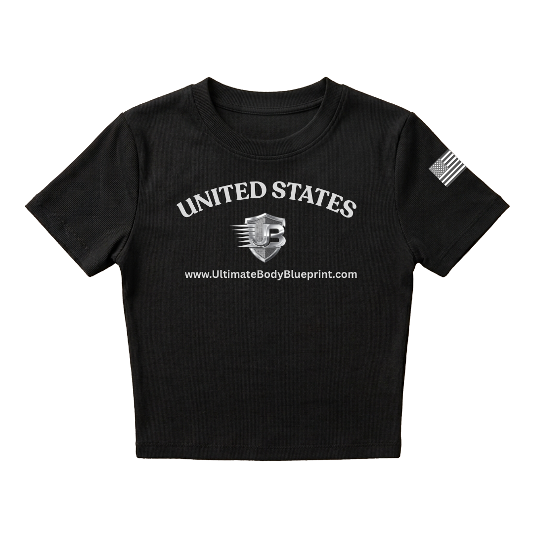 Ultimate Body Blueprint Women’s Silver Logo Baby Doll Tee – Black