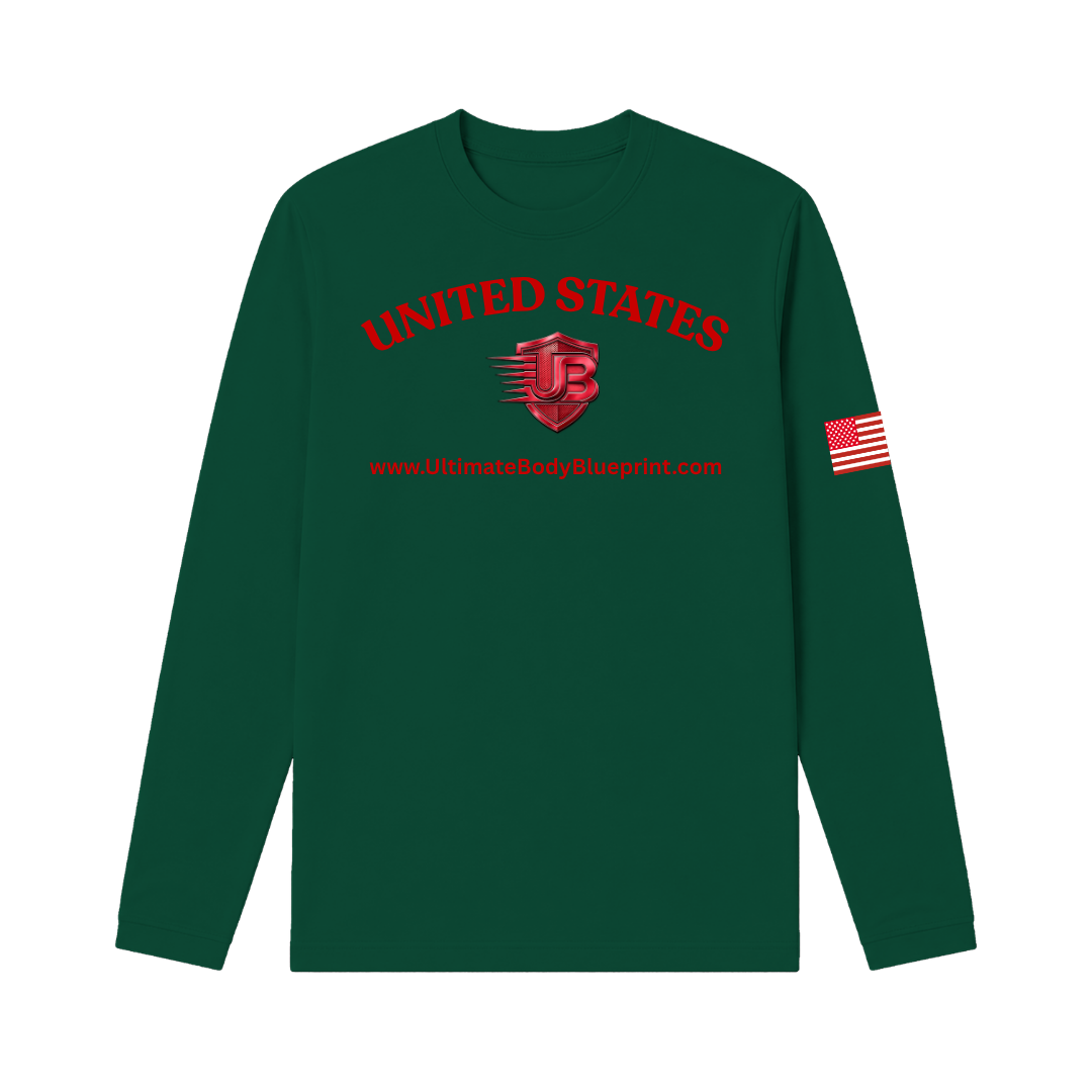 Ultimate Body Blueprint Red Logo Long Sleeve Tee – Dark Green