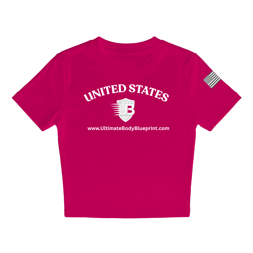 Ultimate Body Blueprint Women’s White Logo Baby Doll Tee – Shocking Pink