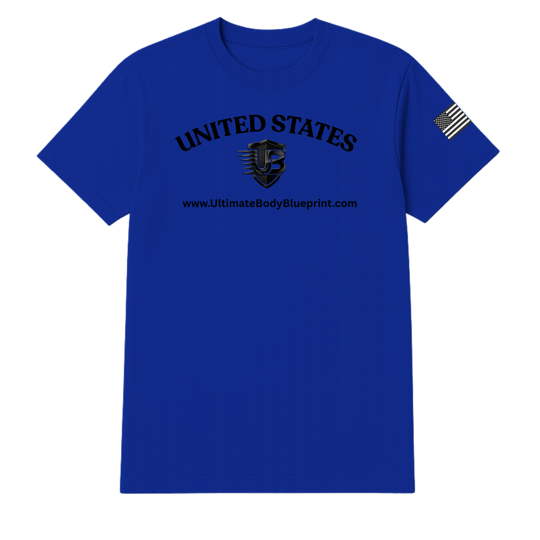 Ultimate Body Blueprint Black Logo Round Neck Tee – Navy Blue