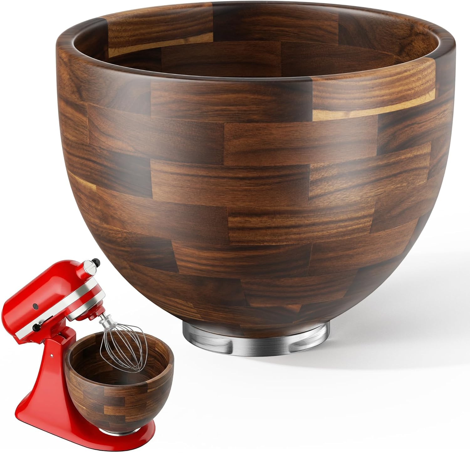 KitchenAid 5 QT Solid Acacia Wood Mixing Bowl for 4.5 & 5 Quart Tilt-Head Stand Mixers with Locking Steel Base