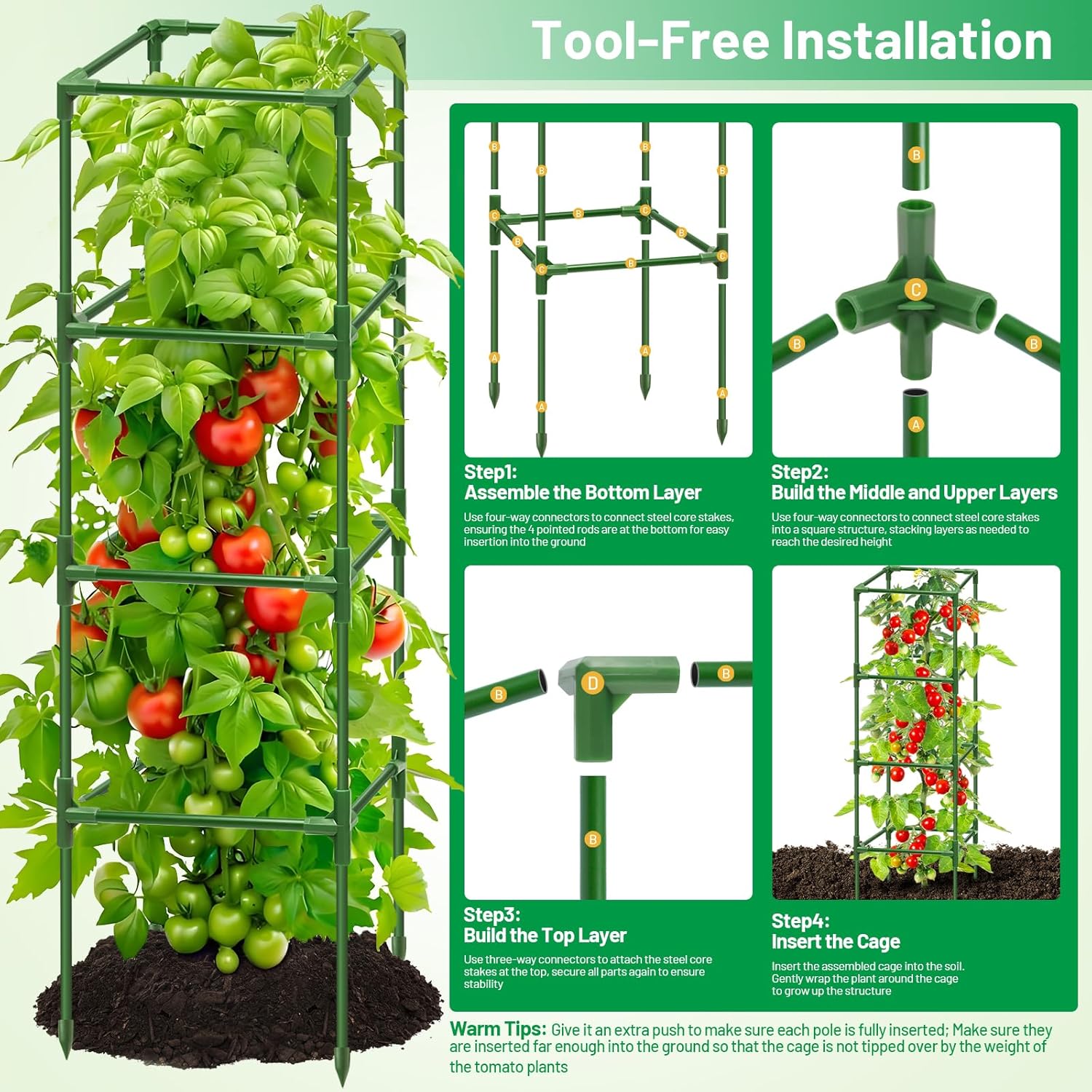 Square Tomato Cage Plant Support - 4 Pack