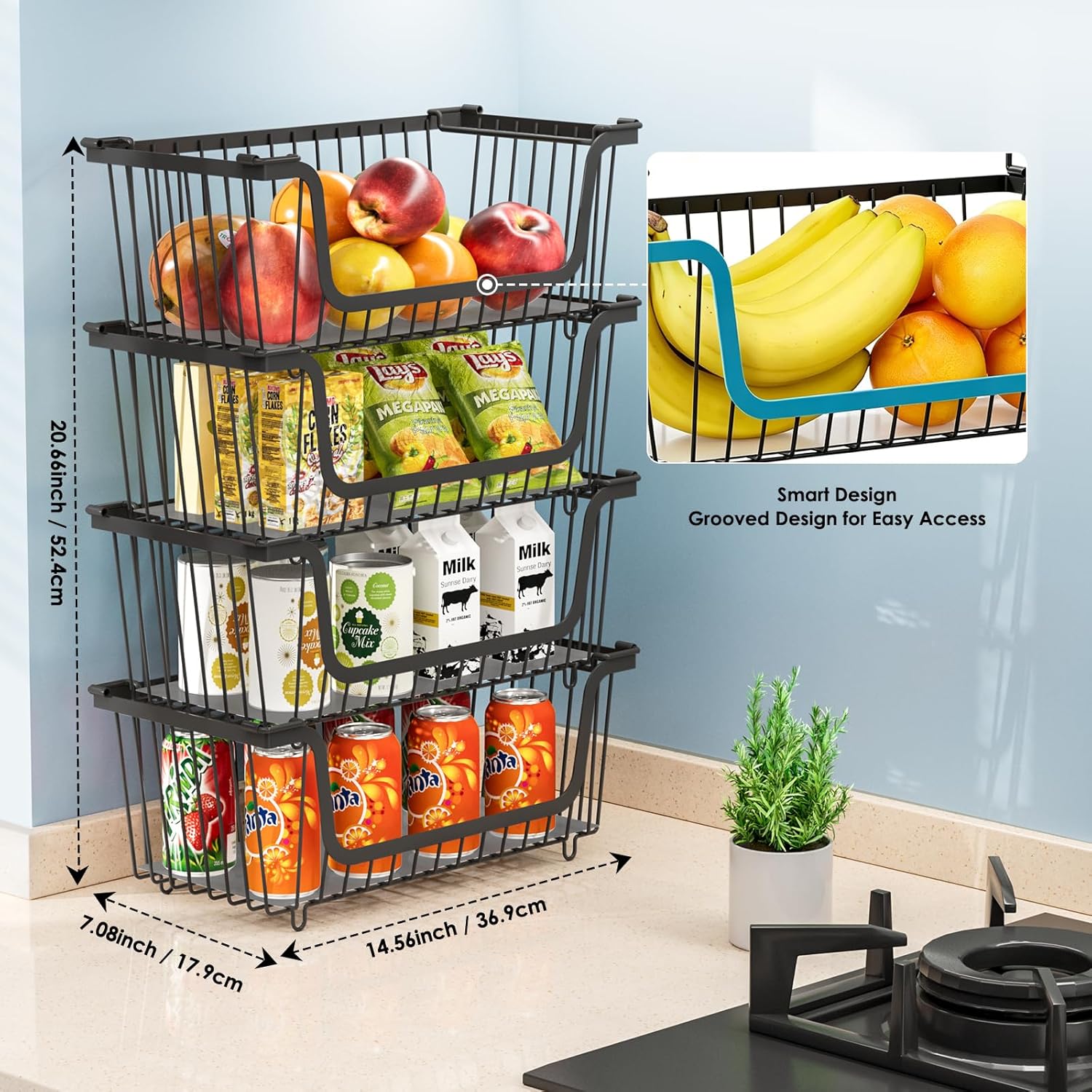 Stackable Wire Storage Baskets 4pcs