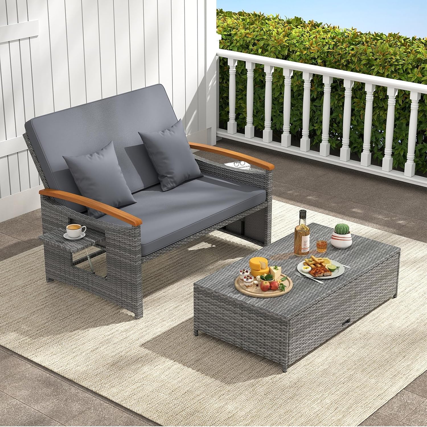 Convertible Outdoor Rattan Loveseat