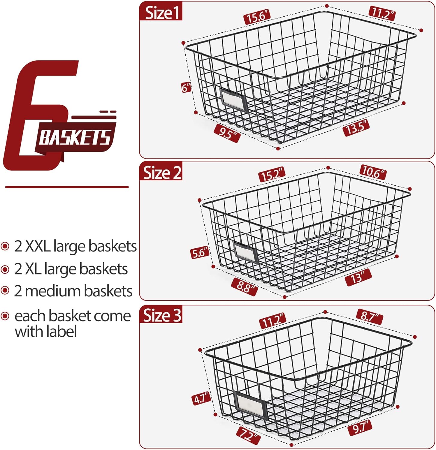 Metal Wire Storage Baskets (Set of 6)