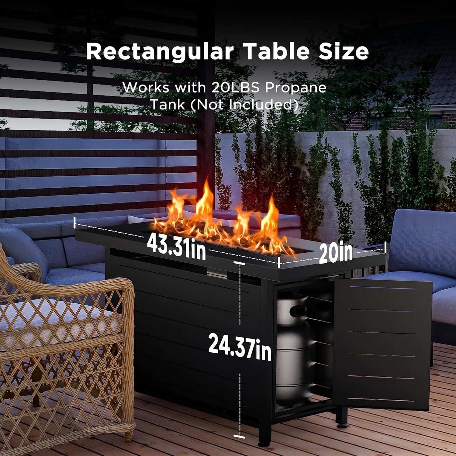 Rectangular Outdoor Gas Fire Pit Table
