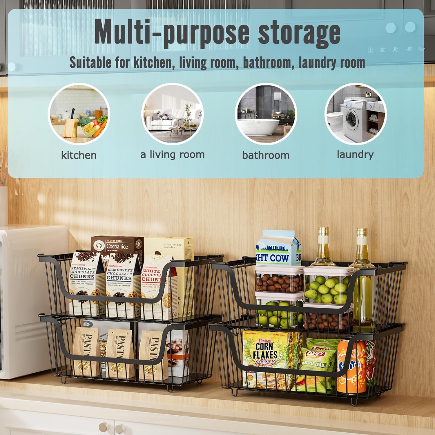 Stackable Wire Storage Baskets 4pcs