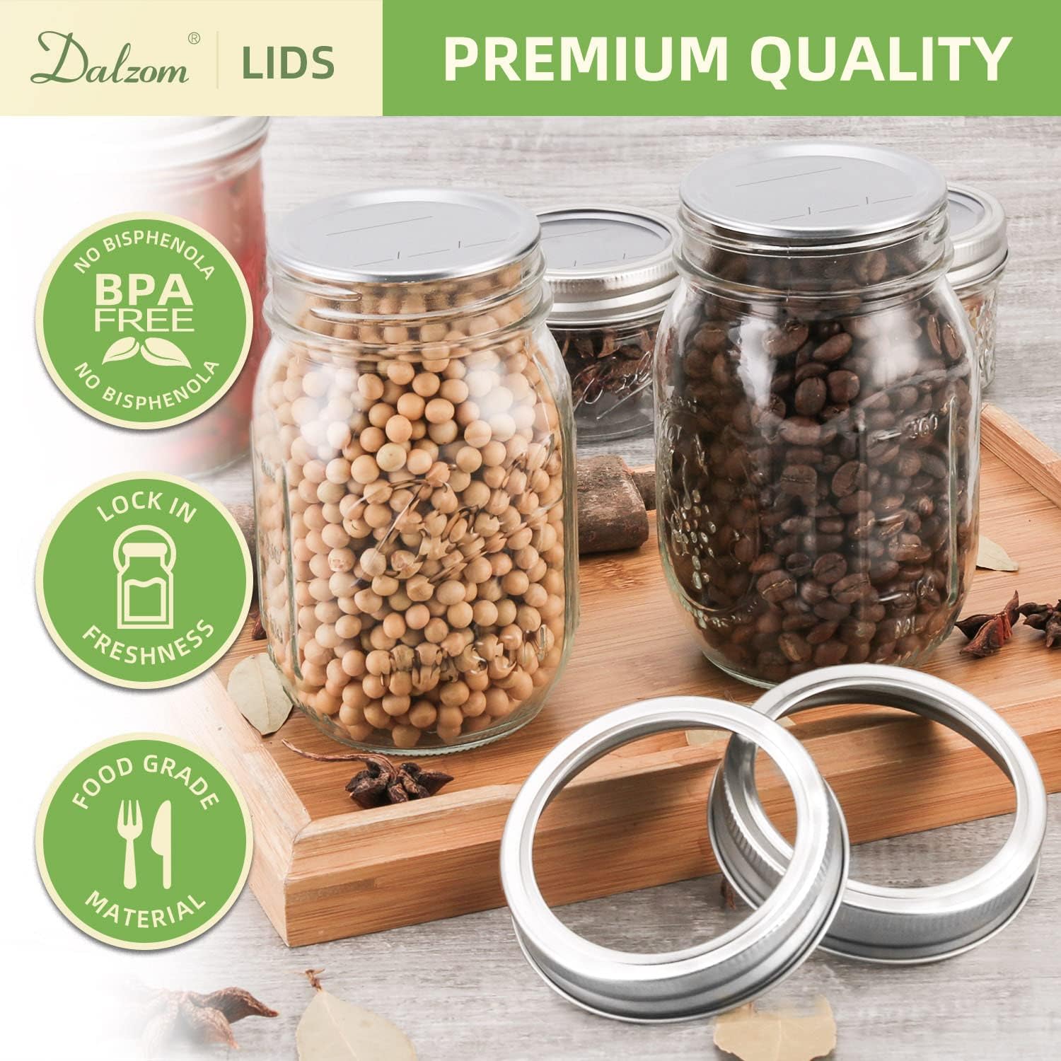 Dalzom Wide Mouth Mason Jar Lids (72 Pack)