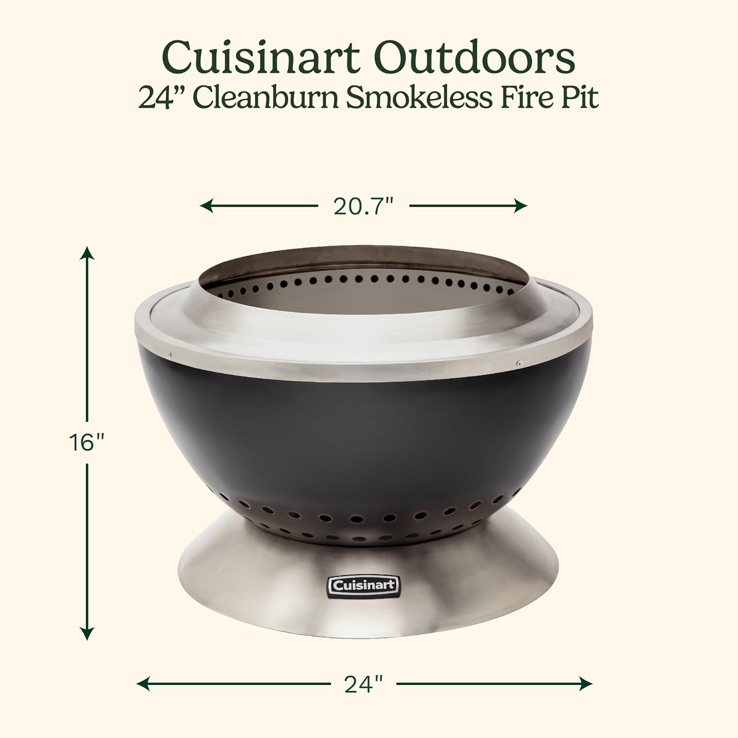 Cuisinart 24” Clean burn Smokeless Fire Pit with Removable Base for Ash, Portable Wood Burning Outdoor Fireplace