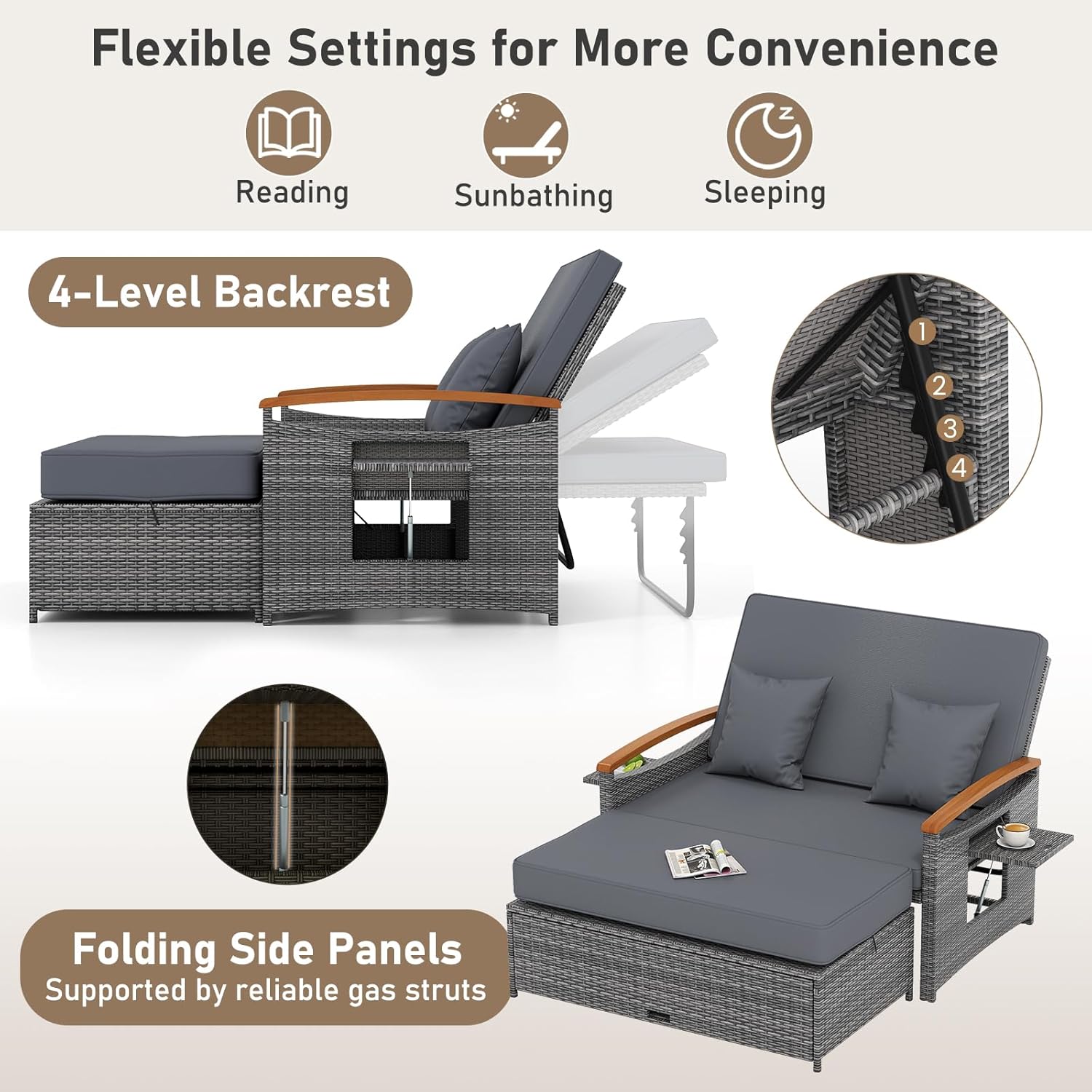 Convertible Outdoor Rattan Loveseat
