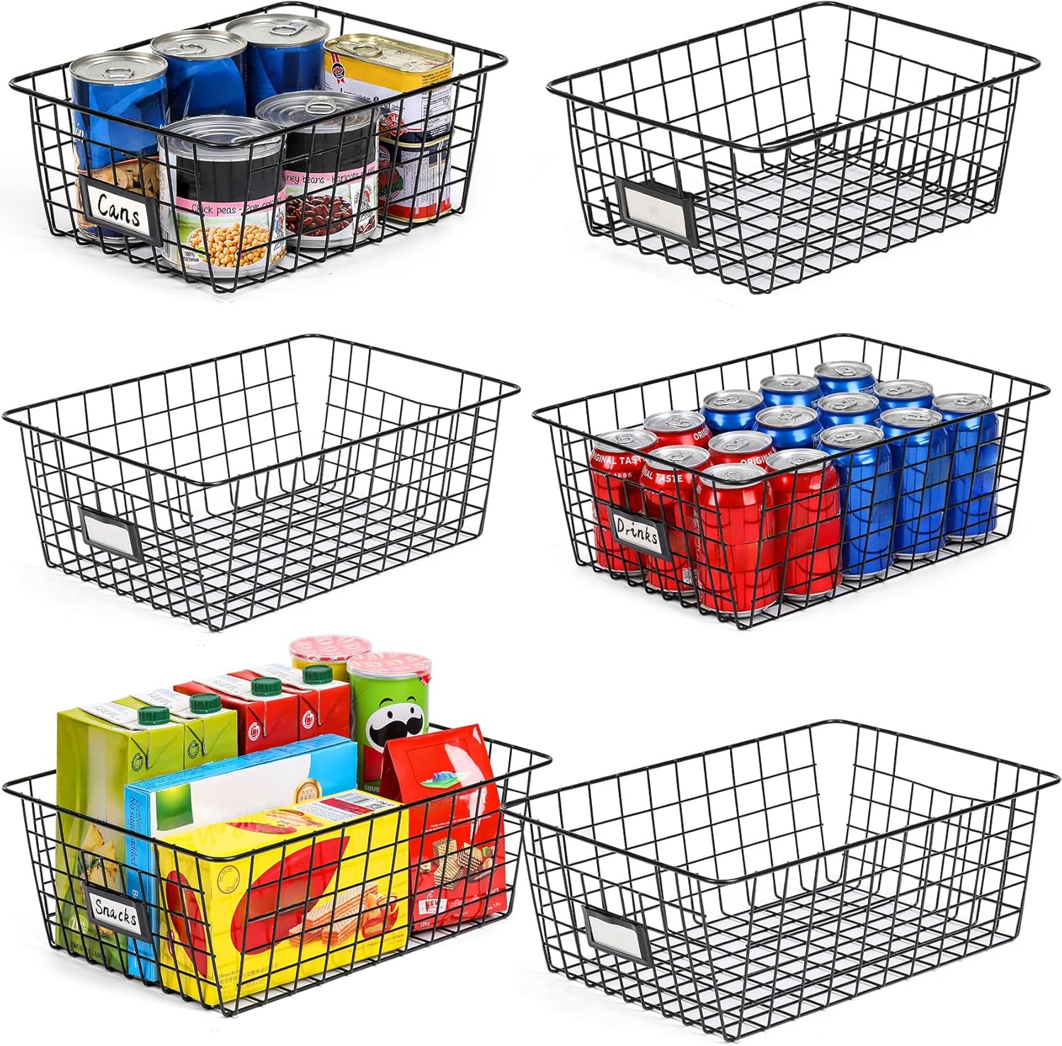 Metal Wire Storage Baskets (Set of 6)