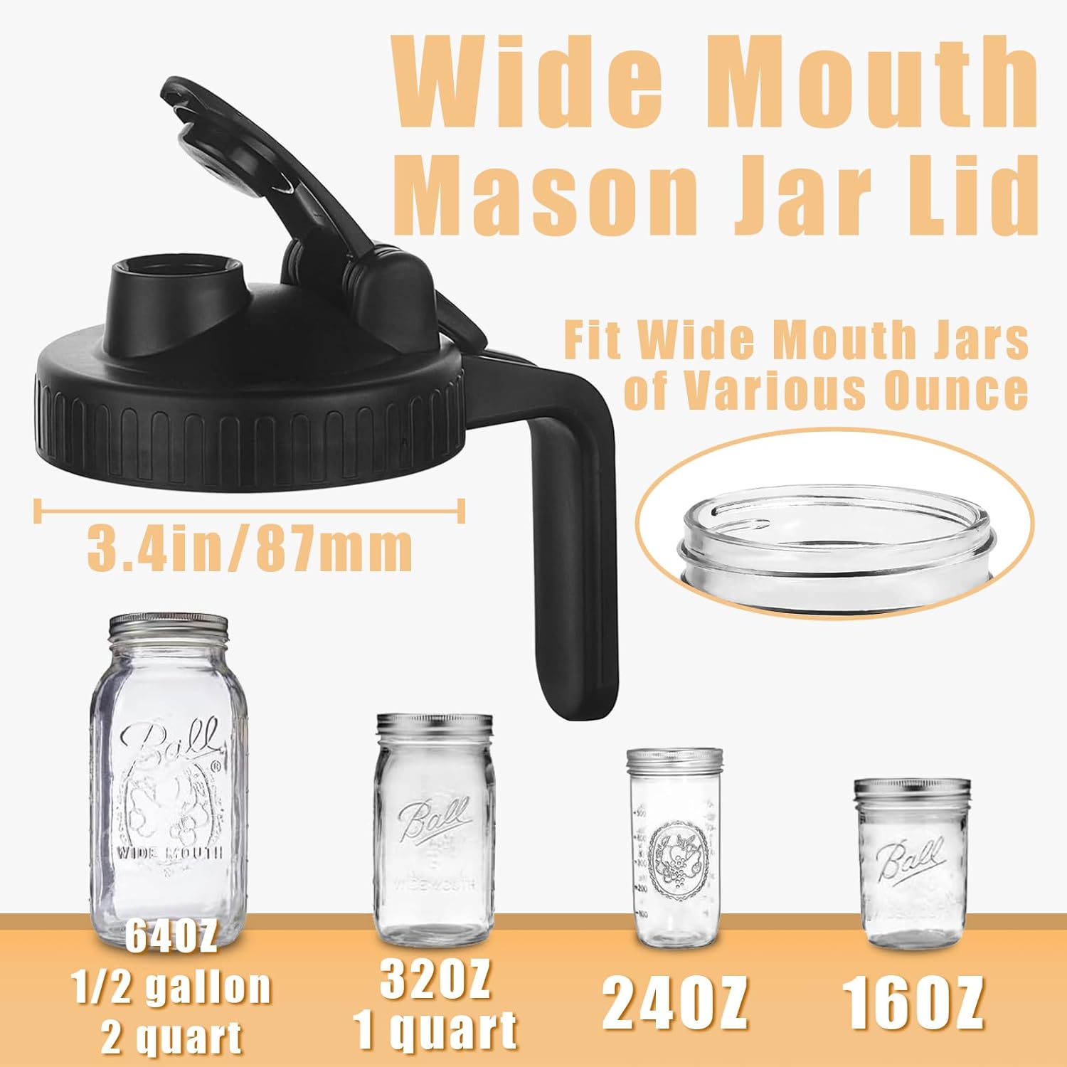 Mason Jar Pour Spout Lid for Wide Mouth Mason Jars, 