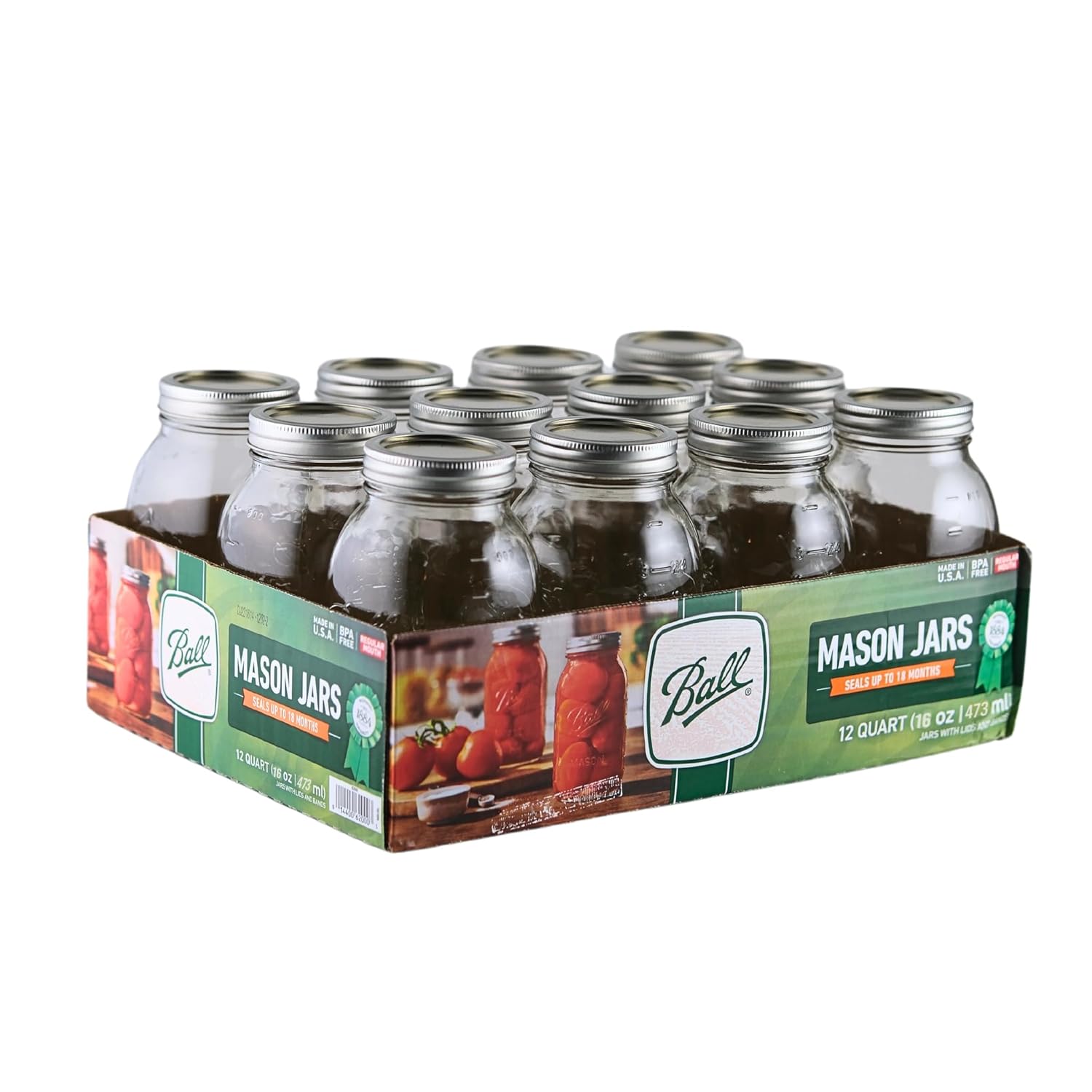 Ball Mason Jars  Regular Mouth- 16 oz, 12-Pack