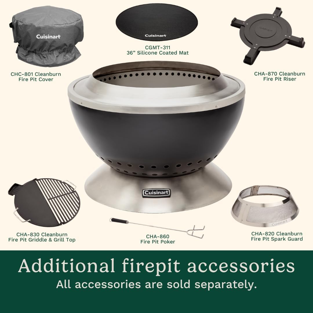 Cuisinart 24” Clean burn Smokeless Fire Pit with Removable Base for Ash, Portable Wood Burning Outdoor Fireplace