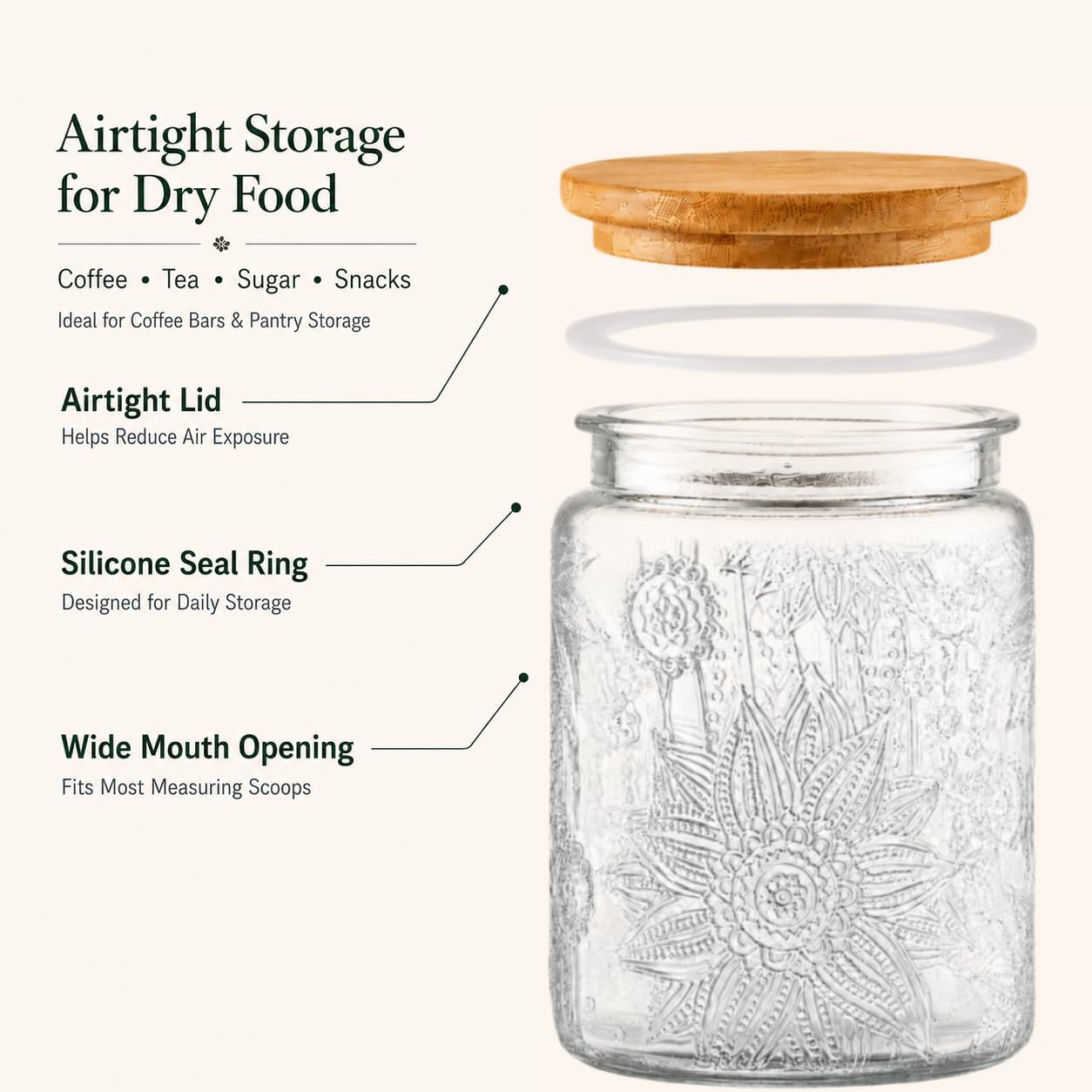 Embossed Glass Storage Jars Set
