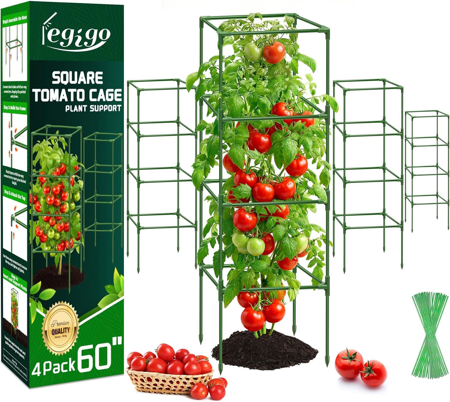 Square Tomato Cage Plant Support - 4 Pack