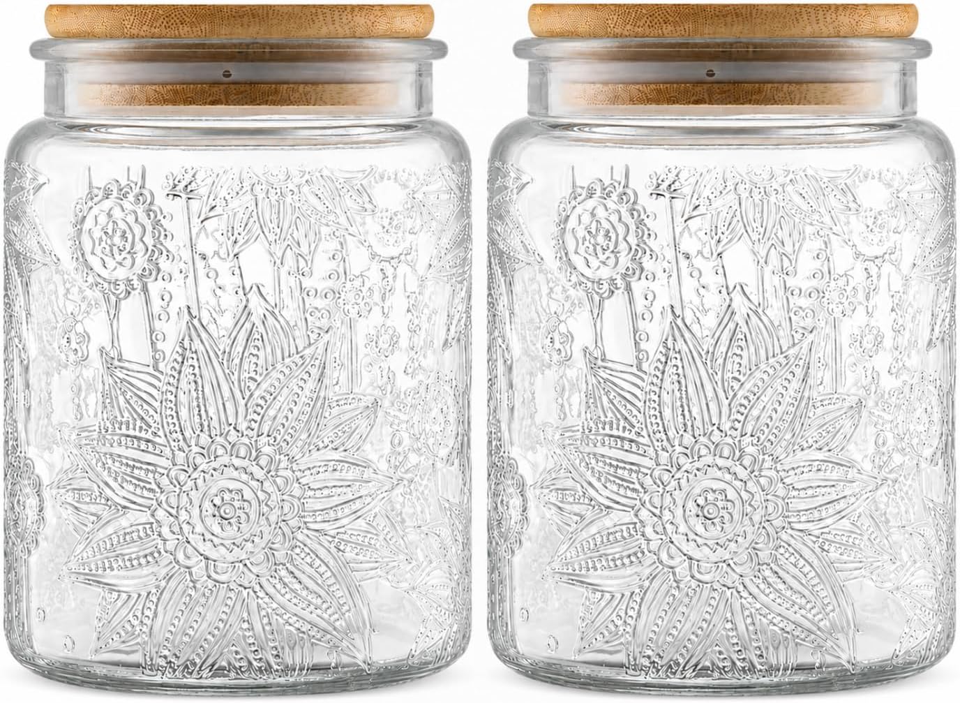 Embossed Glass Storage Jars Set