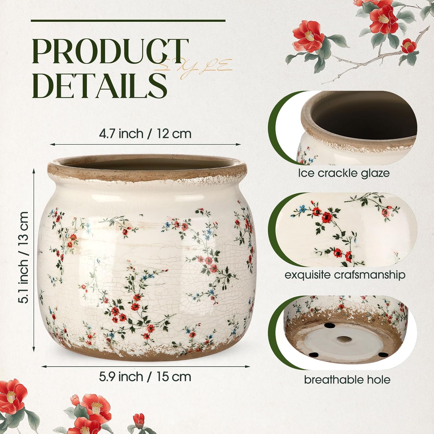 Ninehaoou Vintage Planter Large Ceramic Plants Pot