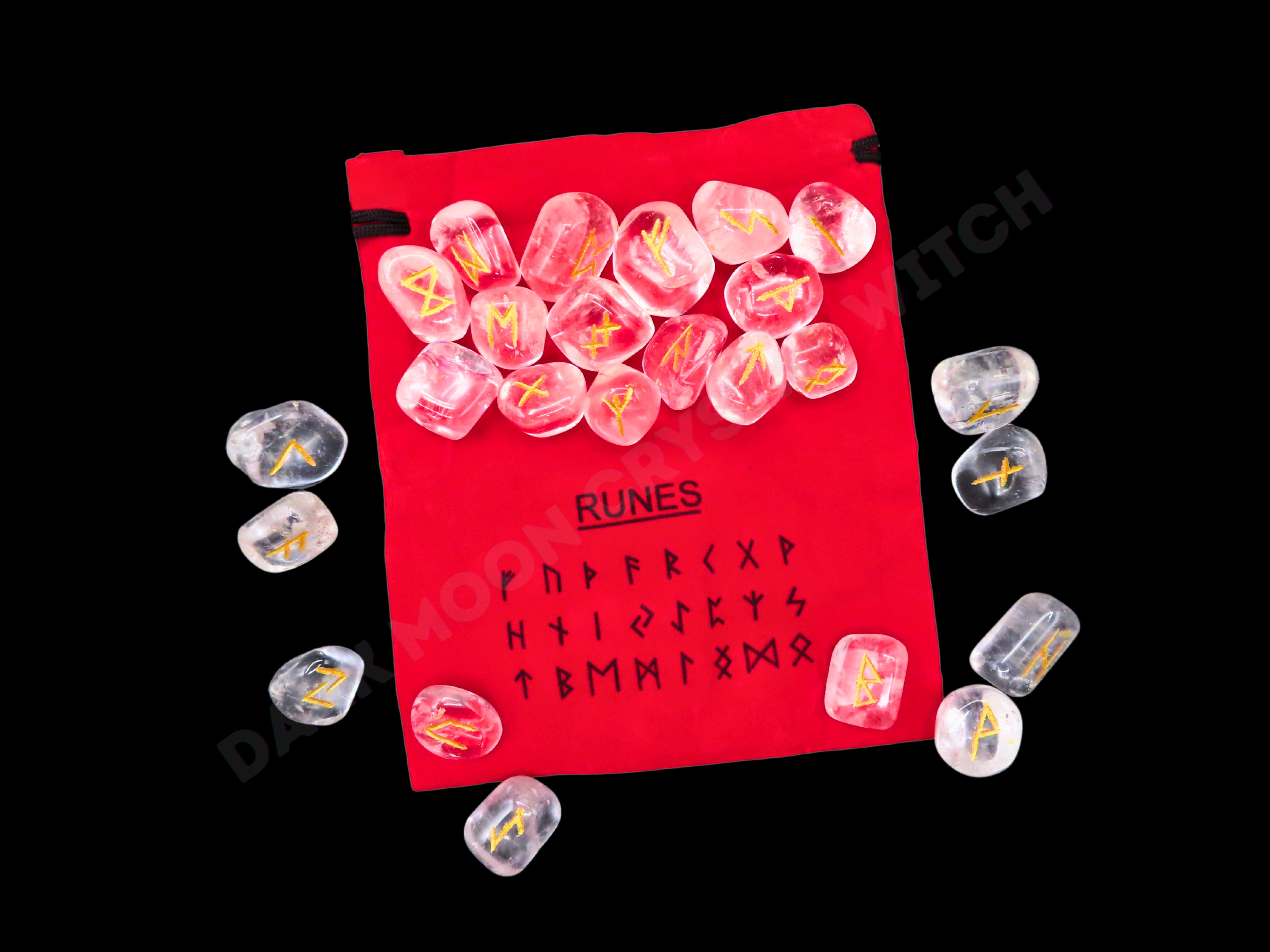 Quartz Rune Set w/ Red Velvet Bag